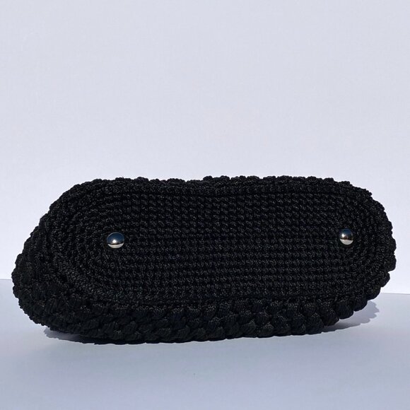 Small Black Crochet Handmade Shoulder Bag Silver Chain Everyday Minimalist Purse - Picture 5 of 6